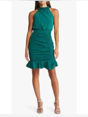 New! AREA Stars  Green Halter Ruched Mini Dress Size Medium MSRP $98